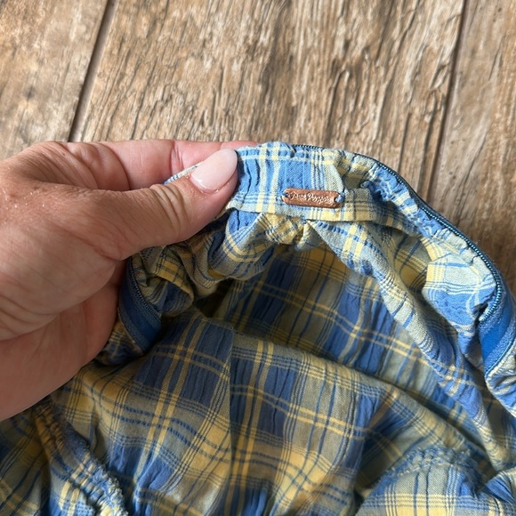 Free People Green Brandie Blue Iris Strapless Plaid Midi Dress Yellow Blue XS - Picture 5 of 7